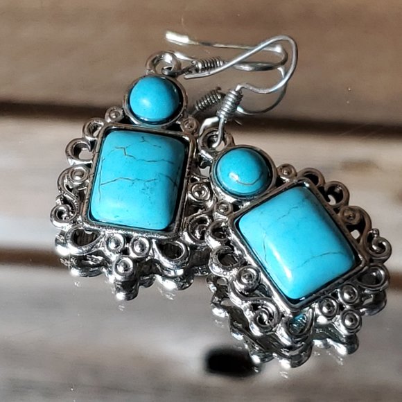 FlorasFantasies Jewelry - Josephine Genuine Turquoise & Sterling Silver Earrings